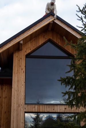 Exterior siding installation detail on a modern residential property.