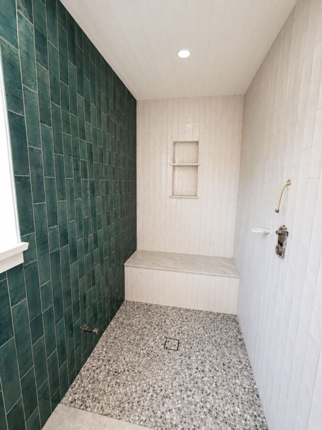 Emerald tile walk-in shower
