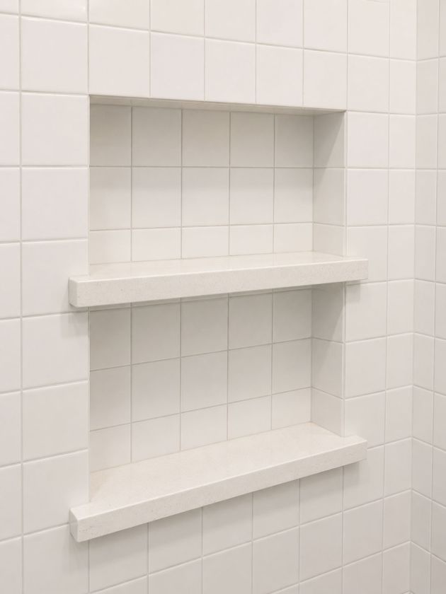 Tiled niche and shelving
