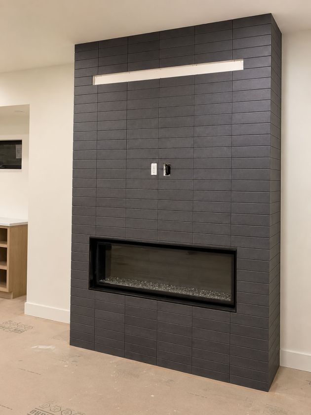 Linear fireplace feature wall